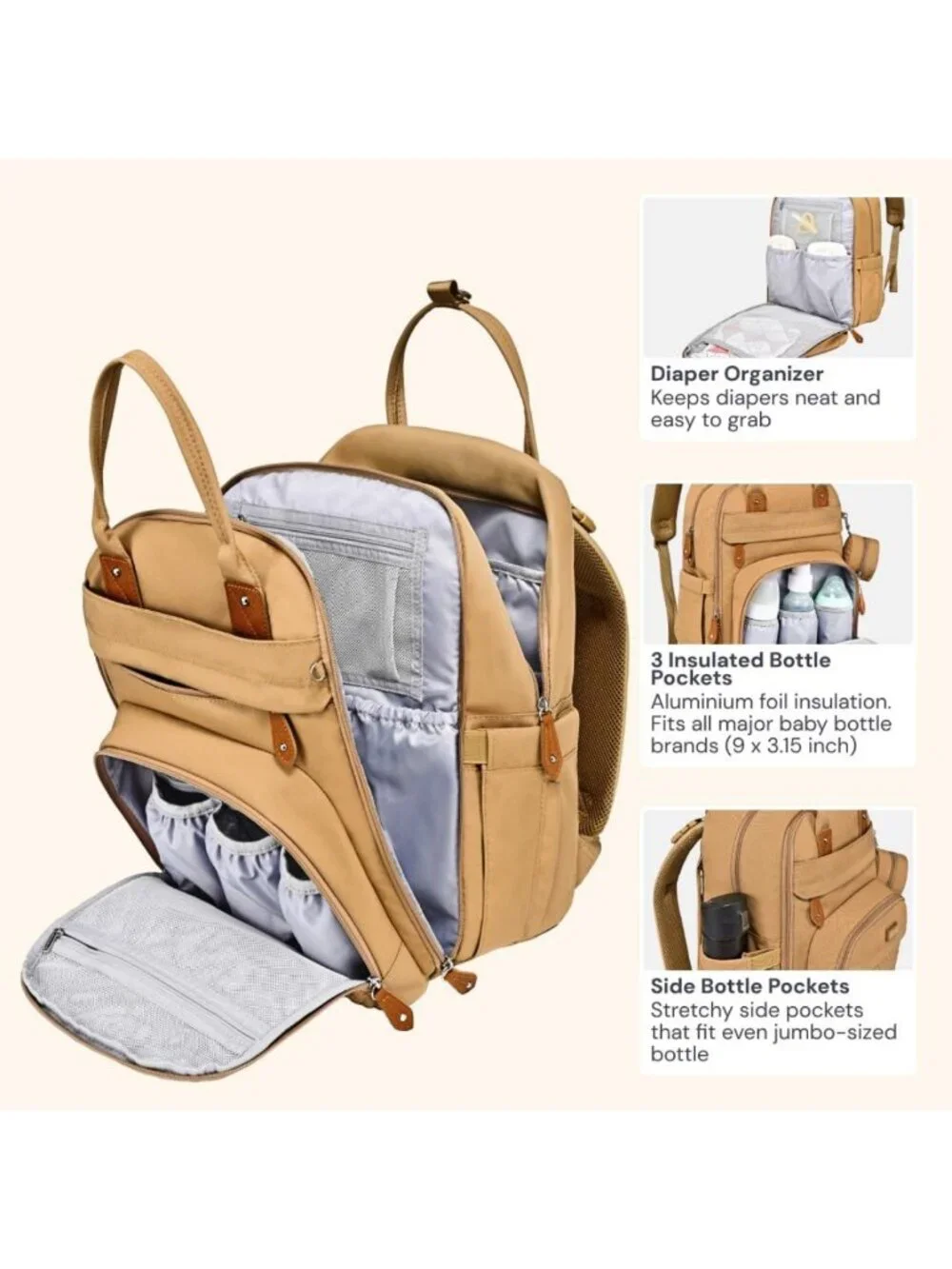 Multi-Functional Water-Resistant Diaper Bag Backpack with Changing Pad